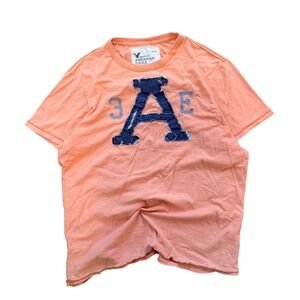 Vintage Graphic Tee Mens L Orange American Eagle Athletic Fit Distressed Logo